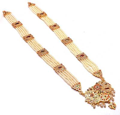 subhart FANCY AND TRADITIONAL white plated beautiful RANI HAAR for women/girls Pearl Platinum Plated Crystal Layered
