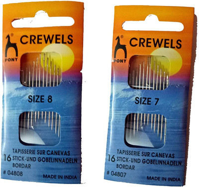 Pony Long Point Needles ( Long Hole) Crewel Size No 7 & 8 , 16 Needles In One Card, Set of 2 Each Hand Sewing Needle(Universal Needle 7,8 Pack of 16)