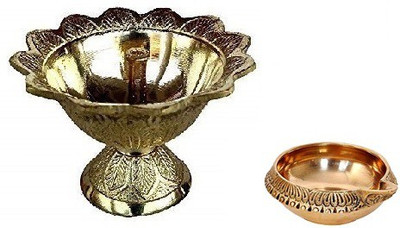 Adhvik Combo Of Diwali Devdas ( No 2 Regular Size) Diya Oil / Ghee Lamp With Kuber Pedi ( 0 Small Size ) Diya Brass(Gold)