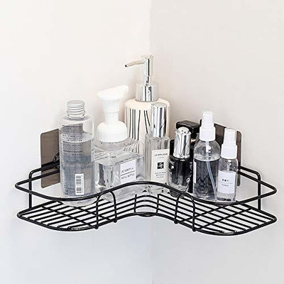 MIDLAND Bathroom Corner Shelf Metal Corner Rack Shower Caddy Wall Shelf ( Black 1 Pc ) Steel Wall Shelf(Number of Shelves - 1, Black)