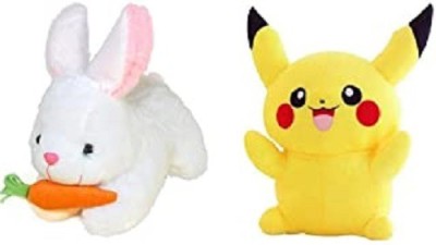 MARUTI ENTERPRISES Rabbit with Pikachu Combo Soft Toy Stuffed for Kids 25cm White Rabbit with 28cm Yellow Pikachu Combo  - 28 cm(Different Colour)