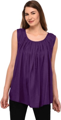 patrorna Casual Sleeveless, No Sleeve Self Design Women Purple Top