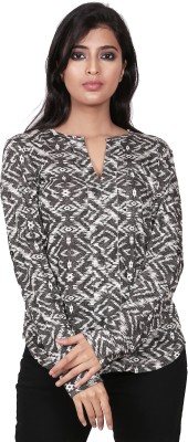 Saava Casual Full Sleeve Printed, Geometric Print Women Grey Top