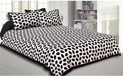 DHAYAL TEXTILES 280 TC Cotton Double Geometric Flat Bedsheet(Pack of 1, Black)