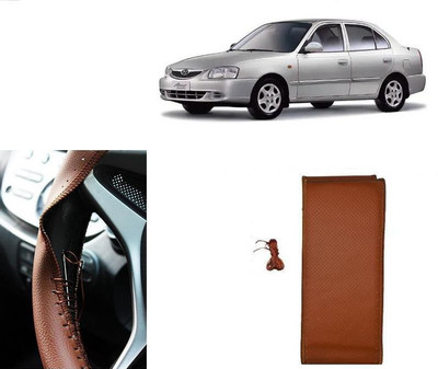 arneja trading company Hand Stiched Steering Cover For Hyundai Accent(Tan, Leatherite)