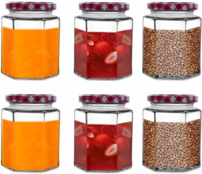 CROCO JAR Glass Pickle Jar  - 250 ml(Pack of 6, Red, White)