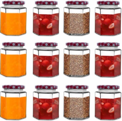 SKWAION Glass Pickle Jar  - 250 ml(Pack of 12, Red, White)