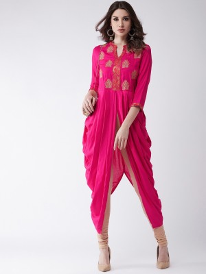 PANNKH Women Embroidered A-line Kurta(Pink)