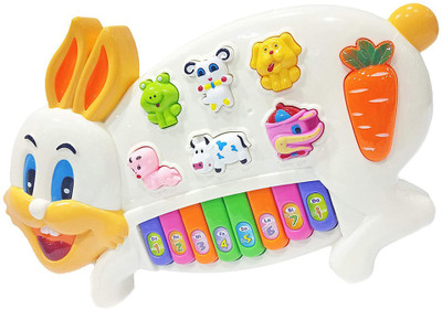 Toyvala Captivating RABBIT SHAPED MUSICAL PIANO EYE CATCHING DESIGNED TOY WITH 3 MODES OF ANIMAL SOUNDS WITH EIGHT PIANO KEYS, SIX ANIMAL SOUND KEYS, AMAZING FLASHING LIGHTS & WONDERFUL MUSIC(Multicolor)