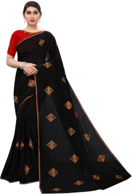 RJB Embroidered Bollywood Cotton Linen Saree(Black)