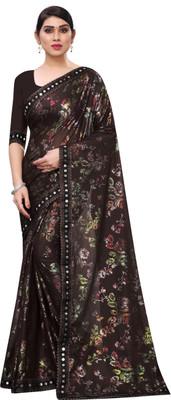 Mansvi Fashion Printed Bollywood Silk Blend Saree(Brown)