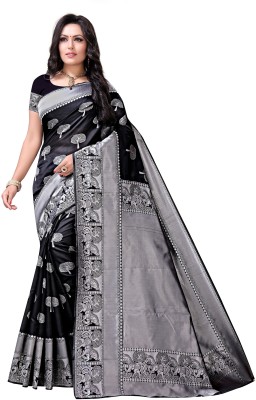 Flute Fashion Self Design Paithani Silk Blend, Jacquard Saree(Black)