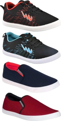 SKYMORE Combo Pack Of 4 Casual Sneakers With Sneakers For Men(Black, Red, Blue)