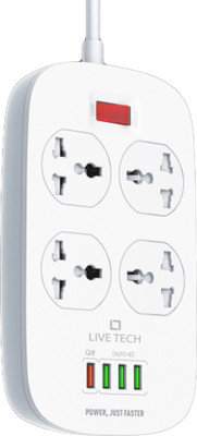 Live Tech PS13 4  Socket Extension Boards(White, 2 m, With USB Port)