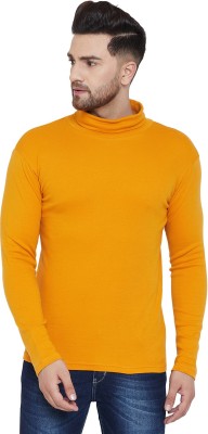 HYPERNATION Solid Men High Neck Yellow T-Shirt