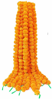 AlphaLighting Marigold Fluffy Reusable Artificial Flowers Garlands Door Toran Set/Door Hangings for Decoration (4.5ft - 5 ) (Pack of 5 Strings) Toran(Plastic & febric)