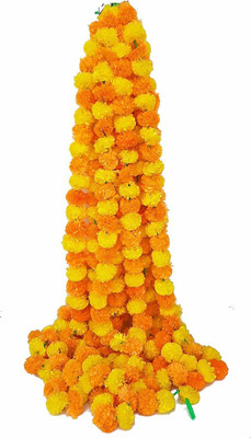 AlphaLighting Marigold Fluffy Reusable Artificial Flowers Garlands Door Toran Set/Door Hangings for Decoration (4.5ft - 5 ) (Pack of 5 Strings) Toran(Plastic & febric)