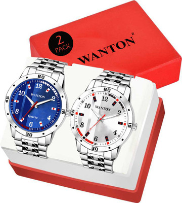 WANTON Blue and White new and attractive design steel material stylish combo of Analog Watch  - For Men