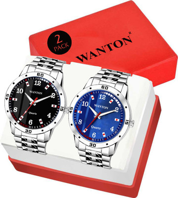 WANTON Blue and black new and attractive design steel material stylish combo of Analog Watch  - For Boys