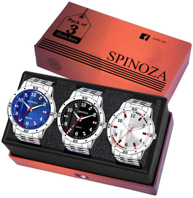 SPINOZA attractive stainless steel strap stylish combo set of 3 color shiny dials attractive set Analog Watch  - For Boys