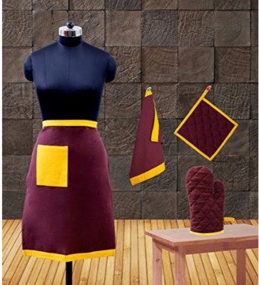 Dekor World Cotton Home Use Apron - Free Size(Maroon, Yellow, Pack of 4)