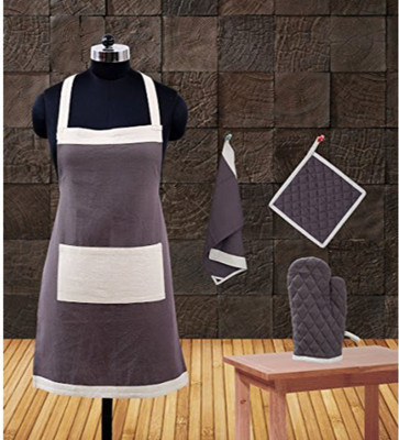Dekor World Cotton Home Use Apron - Free Size(Grey, Silver, Pack of 4)