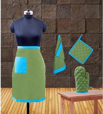 Dekor World Cotton Home Use Apron - Free Size(Green, Blue, Pack of 4)