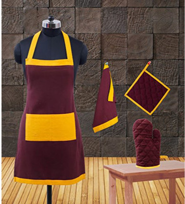 Dekor World Cotton Home Use Apron - Free Size(Maroon, Yellow, Pack of 4)