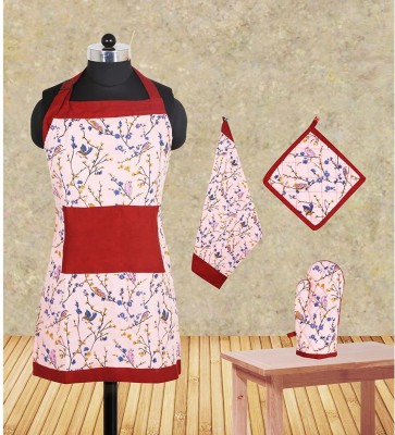 Dekor World Cotton Home Use Apron - Free Size(Pink, Pack of 4)