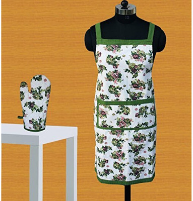 Dekor World Cotton Home Use Apron - Free Size(Green, Pack of 2)