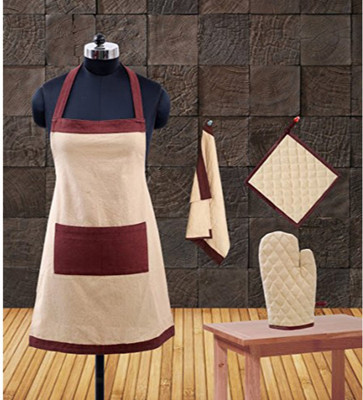 Dekor World Cotton Home Use Apron - Free Size(Beige, Brown, Pack of 4)