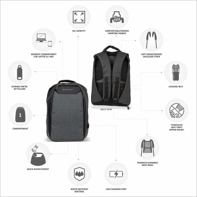 SWISS MILITARY LAPTOP BACKPACK WITH USB CHARGING PORT 26 L Laptop Backpack(Grey)