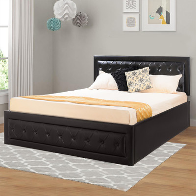 Forzza Nicolas Leatherette Engineered Wood Queen Box Bed(Finish Color - Black)