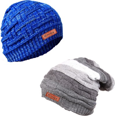 Knotyy Solid Beanie Cap(Pack of 2)