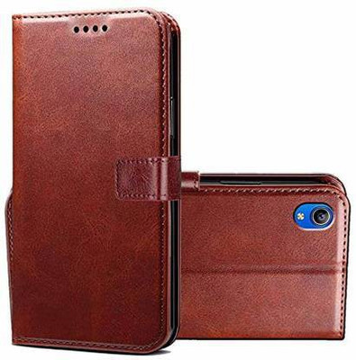 Luxury Counter Flip Cover for Vivo Y91i, Vivo Y1s Premium Quality |Dual Stiched |Complete Protection| Back Cover(Brown, Dual Protection, Pack of: 1)