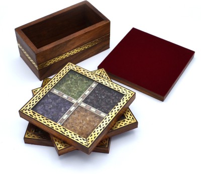 JaipurCrafts Square Wood, Gemstone, Metal Coaster Set(Pack of 4)