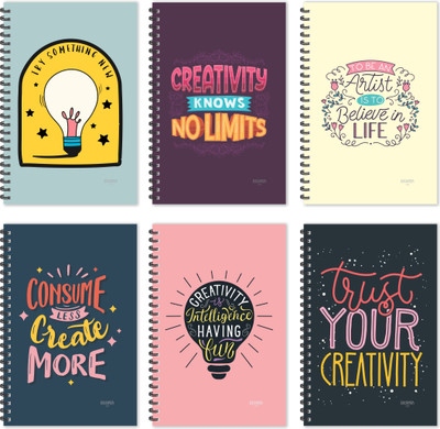 ESCAPER Creativity Diaries - Jumbo Pack of 6 Diaries (Ruled - A5 Size - 8.5 x 5.5 inches each), Creative Quotes Diaries A5 Diary Ruled 160 Pages(MulticolorW, Pack of 6)