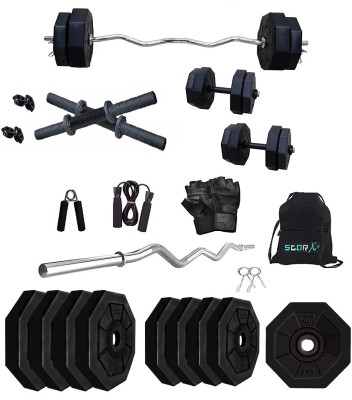 STARX 28 kg 28Kg Hexa PVC weight with 3ft Curl Rod and Accessories Home Gym Combo
