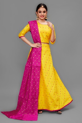Mirrow Trade Indi Girls Lehenga Choli Ethnic Wear Embroidered Lehenga, Choli and Dupatta Set(Yellow, Pack of 1)