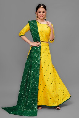 Mirrow Trade Indi Girls Lehenga Choli Ethnic Wear Embroidered Lehenga, Choli and Dupatta Set(Yellow, Pack of 1)