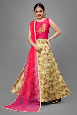 Mirrow Trade Indi Girls Lehenga Choli Ethnic Wear Printed Lehenga, Choli and Dupatta Set(Pink, Pack of 1)