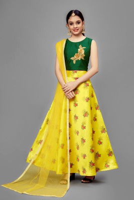 Fashion Dream Indi Girls Lehenga Choli Ethnic Wear Printed Lehenga, Choli and Dupatta Set(Yellow, Pack of 1)