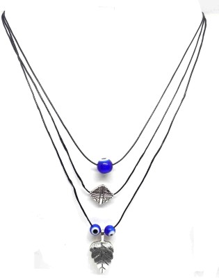 Gurjari Jewellers Western 3 Layer Chain with Evil Eye and Oxidised Beads Silver Plated Brass Necklace