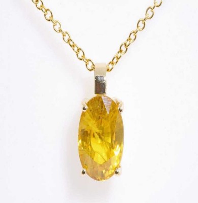 Jaipur Gemstone Yellow sapphire / Pukhraj 5.00 carat stone Natural Precious stone Unheated Certified Fashionable and Astrological Purpose for unisex Gold-plated Sapphire Stone Pendant