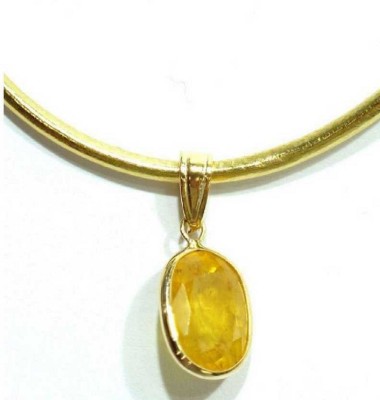 KUNDLI GEMS Yellow sapphire stone Pendant Precious Pukhraj stone 5.25 carat stone Certified & aStrological Purpose for men & women Gold-plated Sapphire Stone Pendant