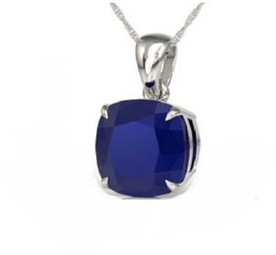 Jaipur Gemstone Blue Sapphire Stone Pendant Original Stone Certified 6.00 ratti Stone Fashionable and Astrological Purpose for unisex Silver Sapphire Stone Pendant