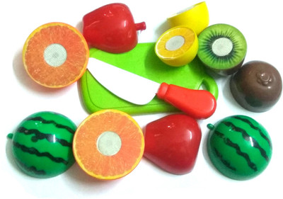 nawani Realistic Sliceable 5 Pic Fruits 1 Knife and Cutting Try Play Toy Set, Can Be Cut in 2 Parts