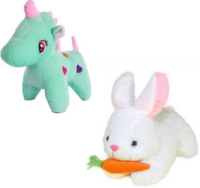 Nihan Enterprises COLLECTION Cute and attractive combo of Green Unicorn and White Rabbit soft toy for kids  - 30 cm(Green , White)