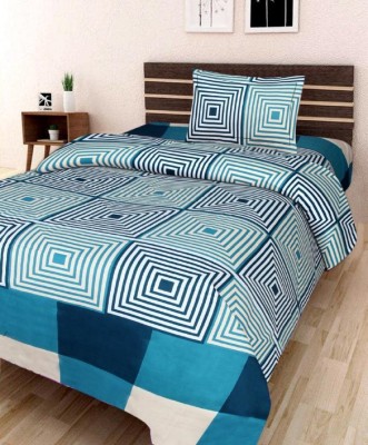 UNIQUE STYLE TRADERS 150 TC Cotton Single 3D Printed Flat Bedsheet(Pack of 1, Blue, White)