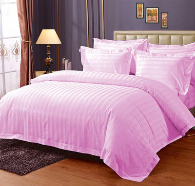 eleganzze Cotton King Flat 300 TC Striped Bedsheet(Pack of 1, BABY PINK)